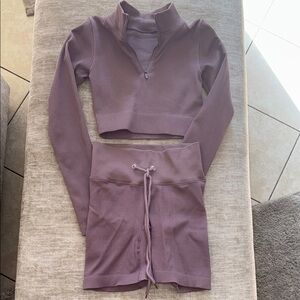 Purple Long Sleeve Crop Top and Short Set